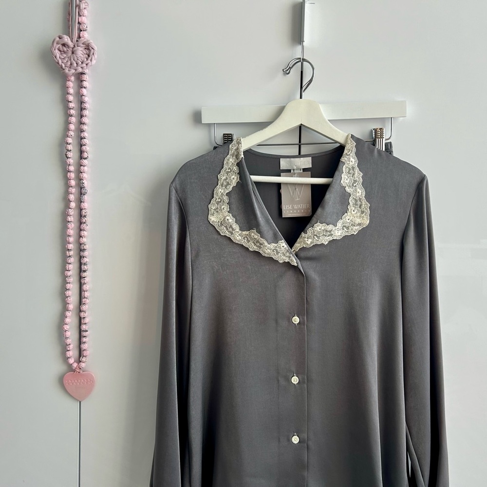 LISE WATIER Lingerie Satin Silky Pajama Set Medium Gray Loungewear
